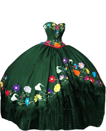 LOVELIULIU66 Flower Embroidered Charro Quinceanera Dresses Mexica...