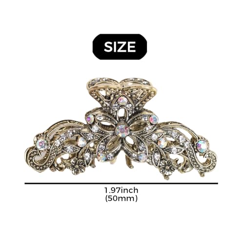Fancy Hair Claw Jaw Clips Pins For Womens, Vintage Rhinestone Crystal Flowers Hair Barrette for Thick Hair Accessories White Silver - Thumbnail 6