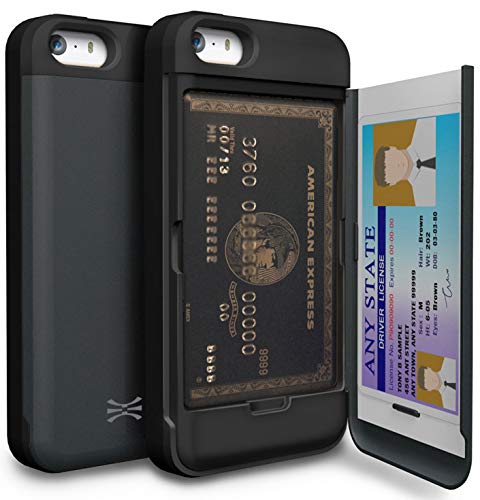 TORU CX PRO Compatible with iPhone 5/iPhone 5S/iPhone SE Case - Protective Dual Layer Wallet with Hidden Card Holder + ID Card Slot Hard Cover & Mirror - Metal Slate