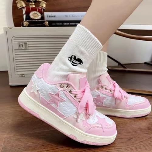 Cute Platform Star Sneakers for Women Walking Outdoor Color Blocking Patchwork Stars Denim Shoes4