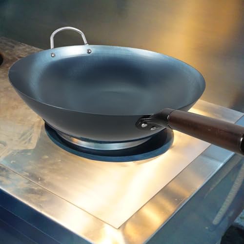 Wok de hierro redondo 32cm con mango de madera miniatura 5