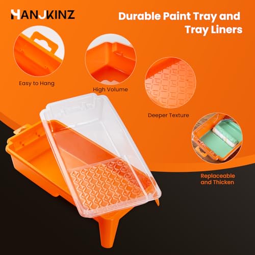 HANJKINZ 9 Pcs 4 Inch Small Paint Roller Kit with Microfiber Paint Roller Covers, Paint Tray with Liner, Mini Paint Roller for Painting Wall, Door, Cabinet