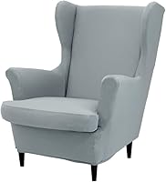 Vista 19 de Fundas para silla Wingback, 2 piezas, fundas elásticas para sillón de ala de color sólido con parte inferior elástica, protector de muebles