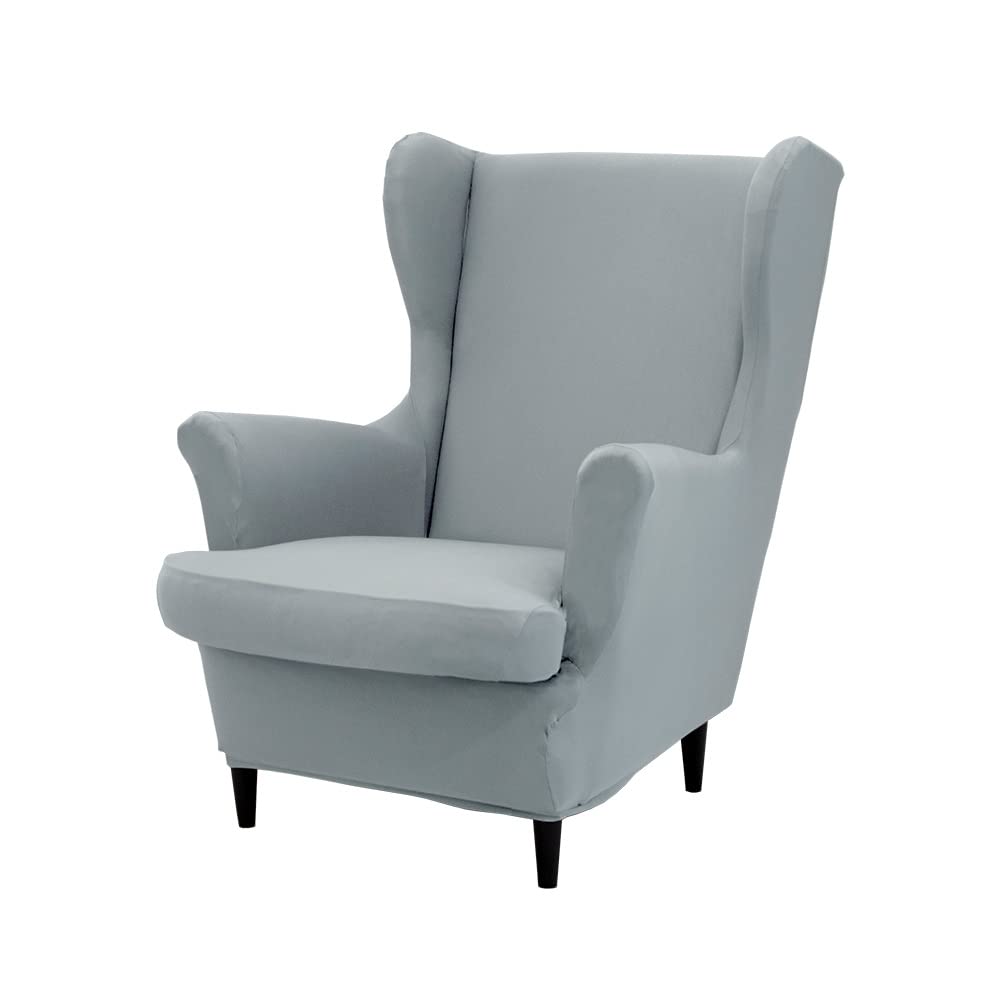 Highdi Wingback Chair Covers 2 Piece Stretch Wing Chair Slipcover, Solid Color Washable Spandex Fabric Sofa Cover Furniture Protector for Armchair Chairs Hotel Living Room Bedroom (smoke gray)