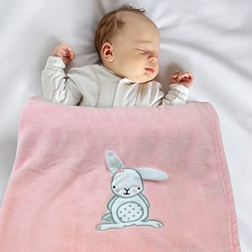 cozy racoon Babydecke | Weiche Kuscheldecke für Baby Jungen und Mädchen I Geschenk zur Taufe, Geburt oder als Erstausstattung I Rosa Decke mit Hase