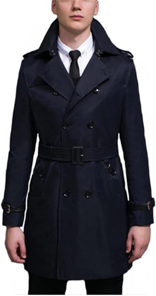 Mens Windbreaker Long Sleeve Trenchcoat Slim Jackets and Coats Button Solid Jacket Belt(Blue,4XL code)