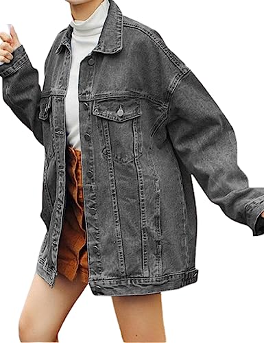 Gozoloma Women's Casual Loose Oversized Denim Jacket Long Sleeved