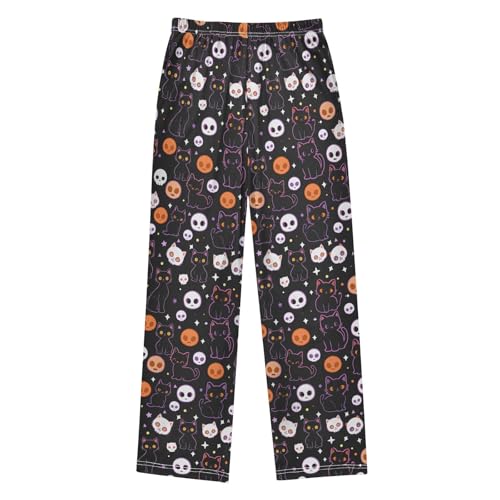 Pajama Pants Lounge Sleep PJ Bottoms Sleepwear Elastic Waist Drawstring S Purple Border Cat Skeleton2
