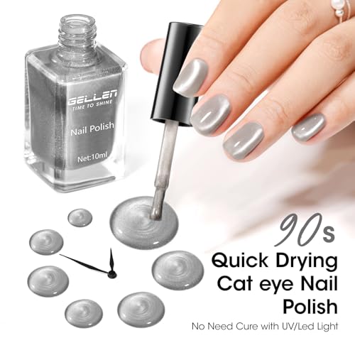 GELLEN Quick Dry Cat Eye Nail Polish Kit, Christmas Gift for Women, Grey Brown Magnetic Fingernail Polish Set, Fast Drying Glitter Nail Lacquer Non Gel with Magnet Tool, DIY Salon Home - Thumbnail 3