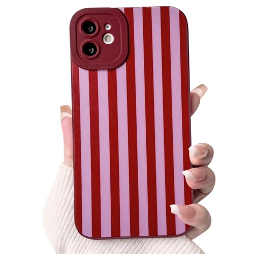 NITITOP Compatible for iPhone 12 Case Cute Stripe - Wine Red