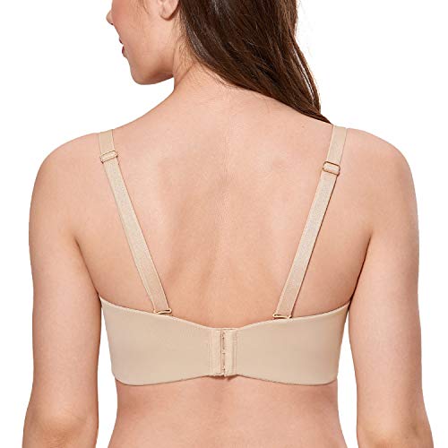 Calvena Women's Non Padded Strapless Bra Underwired Minimizer Plus Size Support Bra Beige 36D #TOP3