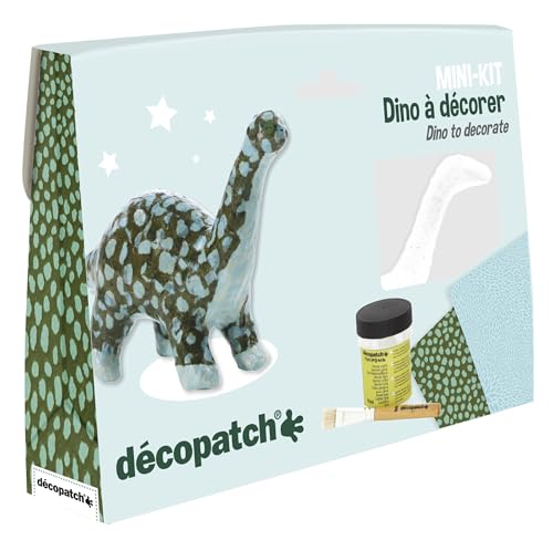 Décopatch KIT011O Bastel Set Pappmaché Dinosaurier (ideal für Kinder, 3,5 x 19 x 13,5 cm) blau, grün