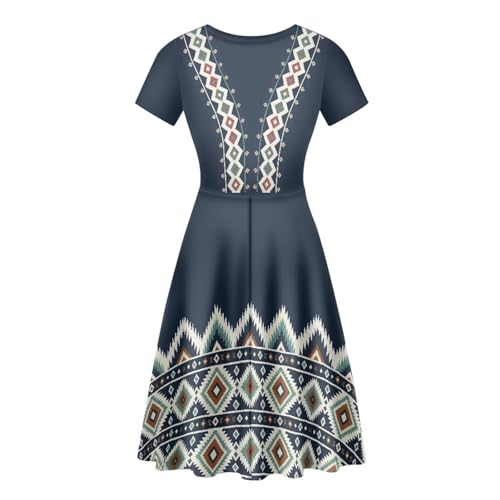 Image of HUGS IDEA Womens Puffy Swing Midi Dress Round Neck Short Sleeve Party A-Line Dresses