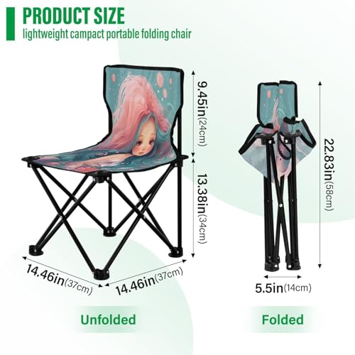 Jihqo Pink Mermaid Girl Camping Chair Lightweight Portable Folding Chair Beach Chair with Carry Bag for Outdoor Adventures Patio and Picnics