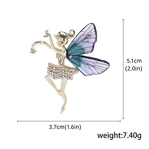 Flying Angel Wings Rhinestone Brooch Pins For Women Girls Ballet Girls Fairy Sticks Angel Wings Zirconia Brooch Elegant Wedding Bouquet Prom Jewelry Gift-Blue #TOP1