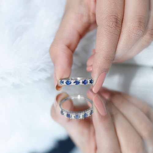 real blue sapphire diamond wedding band aaa quality sapphire east west ring for women - ideal for gift