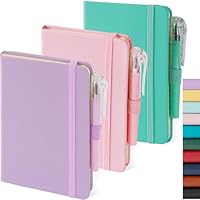 Kleines Notizbuch, Tagebuch mit Stift, A6, Mini-Notizblock, Tagebuch, Notizbuch für Damen/Herren, niedliches Notizbuch, Notizblöcke, 9,4 x 14,5 cm, Leder, Rosa, Lila, Grün, 3 Stück