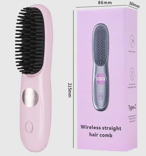 Cepillo alisador de pelo portátil inalámbrico rosa miniatura 3