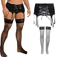 ohyeahlady Strapsen Dessous Set mit Strümpfen Halterlose Strümpfe Sexy Unterwäsche Große Größen Strapsstrümpfe Strumpfgürtel Garter Belt with Stocking Crossdresser Gay Underwear Box Pankung Schwarz XL