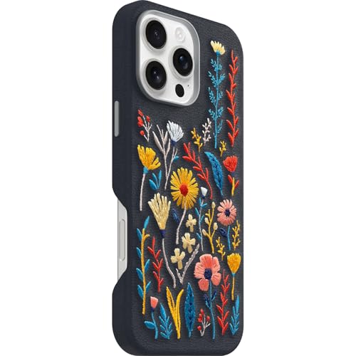 Image of OtterBox iPhone 16 Pro Max Symmetry Series Cactus Leather Embroidery for MagSafe - Enchanted Garden Blue
