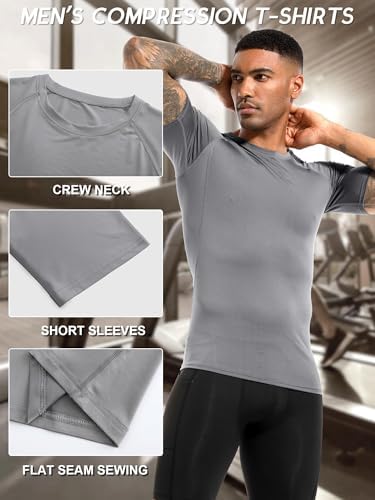Men's (Pack of 3) Cool Dry Compression Short Sleeve Sports Baselayer T-Shirts Tops Black/Grey/Carbon Black 05-S - 2