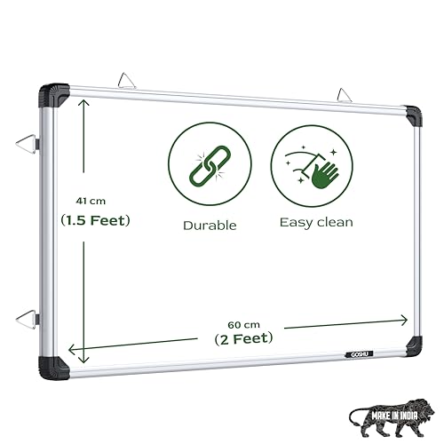 Image of Amazon Brand - Solimo Magnetic White Board with Aluminium Frame, 60 x 41 cm, Dry Erase Writing Board for Home, Office, School & Study Room, Includes 2 Markers, Magnetic Duster & 10 Magnets