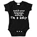 Watch Your Language Asshole, I'm A Baby Funny Baby Bodysuit Infant (BLACK, 6 MONTHS)