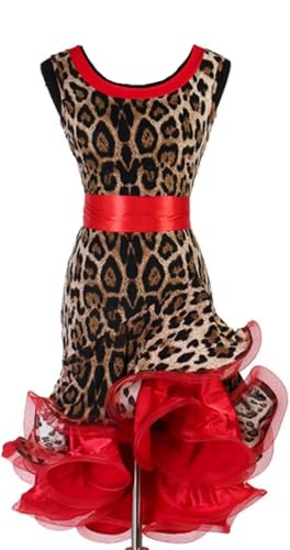 MLYYX Latein-Kleid mit Leopardenmuster Wellenförmiges Standardtanzkleid für Damen Performance-Tanzbekleidung für Samba, Cha-Cha,Leopard Print,XXL