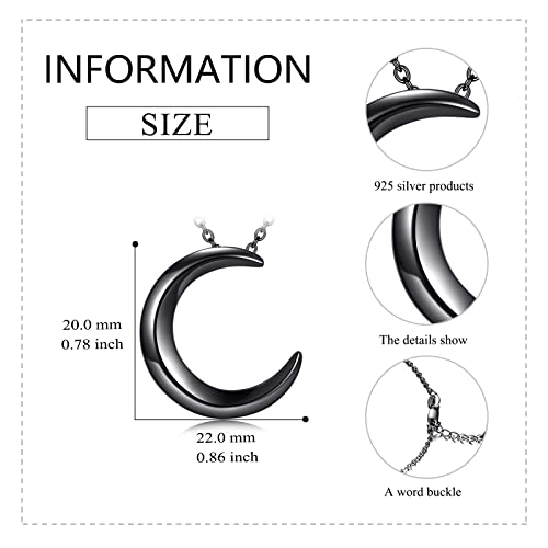 Joerph Black Crescent Moon Necklace For Women Men Sterling Silver Gothic Moon Pendant Necklace Moon Jewelry Party Gifts #TOP4