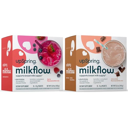 Image of UpSpring Milkflow Electrolyte Breastfeeding Supplement Drink Mix with Fenugreek | Chocolate & Berry Flavor | Lactation Supplement to Promote Healthy Breast Milk Supply & Restore Electrolytes | 2 Pack