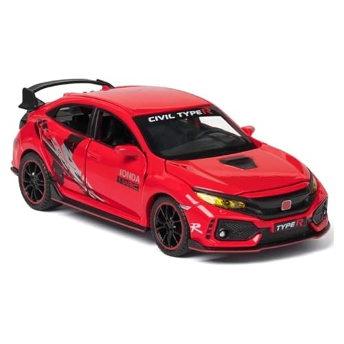 Image of 1:32 Scale Civic Type R Toy Car | Metal Pullback Diecast Car for Kids with Openable Doors, Sound, Light Effects Toy for Car Enthusiasts (Color As Per Available), red