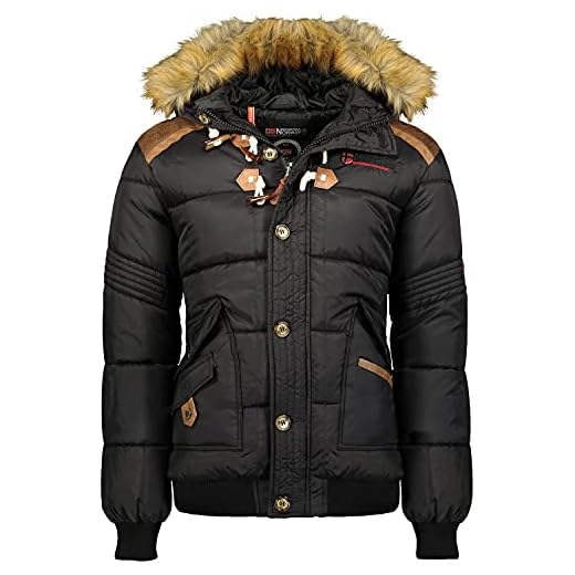 Geographical Norway BELPHEGOR BELL Men - Chaqueta/Chaqueta para hombre invierno - Chaqueta acolchada con capucha para hombre - Abrigo de piel impermeable negro / Chaqueta de viento, Noir, M