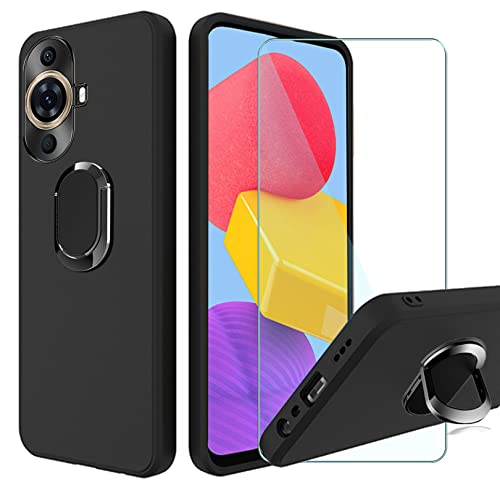 CAXKJE para Huawei Nova Y71 (6.75 Pulgada) Fundas + Protector Pantalla,Negro Soporte Caso Silicona Cover Ultra Fina TPU Carcasa Suave Case,para Nova Y71 Cristal Templado Film