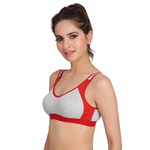Image of Embibo Cotton Sports Bra for Women /Girls Stretchable Non-Padded and Non-Wired Full Coverage Bra for Gym,Yoga,Daily Workout Color - Red, (Pack of 1)