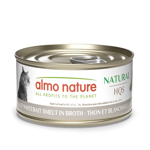 almo nature HQS Natural Wet Cat Food Tuna and Whitebait Smelt in Broth, Grain-Free, 2.47 oz (Pack of 24)