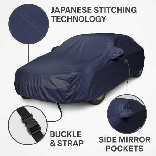 Image of Car Body Cover Compatible with Maruti Suzuki S-Cross | Water, Dust & UV Protection | Mirror Pockets | Elastic Grip | Triple Stitch S-Cross Car Cover (Blue)