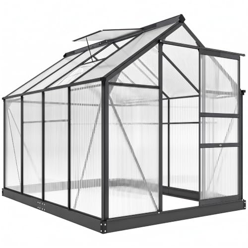 Outsunny 6 x 8ft Polycarbonate Greenhouse Walk in Slide Door Grey