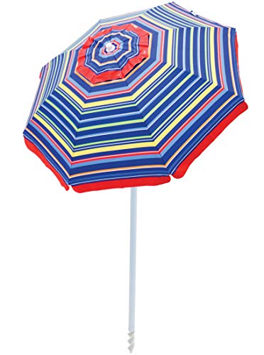 RIO Beach 6-foot UPF 50+ Beach Umbrella with Built-In Sand Anchor, Pop Surf Stripes