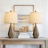 PoKat 23'' Farmhouse Table Lamps Set of 2, Brown Rustic Lamps for Living Room Bedroom Night Stands, Bedside Nightstands Living Room Table Lamps for End Side Table, Dark Wood Grain