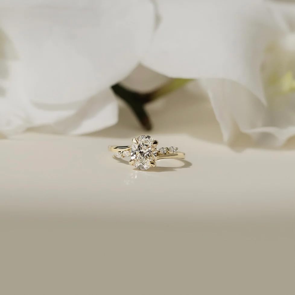 Oval Cut Engagement Rings for Women 1.5 Carat Center Moissanite Rings 10K 14K 18K Gold Platinum Plated Silver Moissanite Engagement Rings for Her3