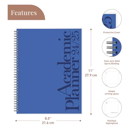 Riley's Planner 2024-2025 Academic Year, 18-Month Vertical Weekly Planner - Elegant Weekly & Monthly Agenda Planner, Robust Cover, Notes Pages, Twin-Wire Binding (8.5 x 11 inch, Blue)