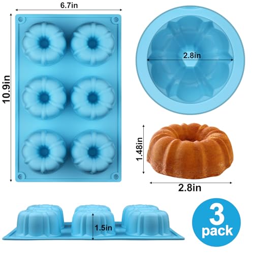 image for Palksky Mini Fluted Tube Pan Silicone 6-Cavity(3PCS), Multi-Cavity sma