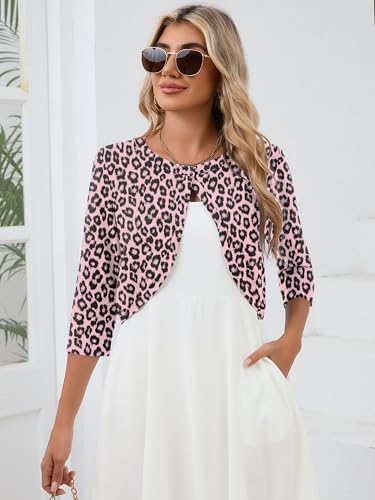 Image of Heymoments Women's 3 /4 Sleeve Casual Shrugs Lightweight Open Front Cropped Cardigan for Dresses