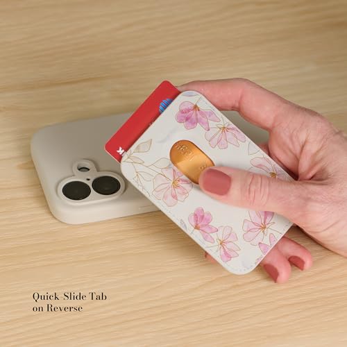 Image of Christian Art Gifts Women's Slim Magnetic Phone Wallet: Walk by Faith Encouraging Bible Verse, MagSafe Compatible, Cash & Card Holder Accessory, Faux Leather, White /Pink Multicolor Floral, 3.8 inch x 2.5 inch