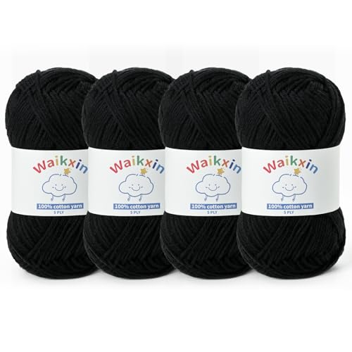 Image of Cotton Yarn for Crocheting - 524.9yds / 7.05oz Baby Yarn for Crocheting Soft - 100% Milk Cotton Yarn 5 Ply Crochet Amigurumi Yarn for Crafts&Puzzle /Socks /Hats(4 Black)