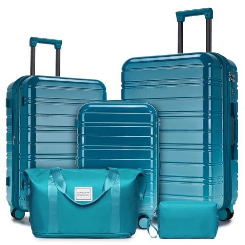 Image of LARVENDER Luggage Sets 5 Piece, PC+ABS Expandable Suitcases with Wheels | Suitcase Set for Women and Men|Checked Luggage|Carry On Luggage|Hardside Lightweight|Turbo Teal
