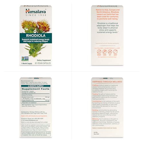 Image of Himalaya Rhodiola Rosea Extract - Herbal Rhodiola Rosea Supplements for Supporting Stress Relief, Energy, and Exercise Endurance - Vegan, Gluten Free, 250 mg, 60 Capsules