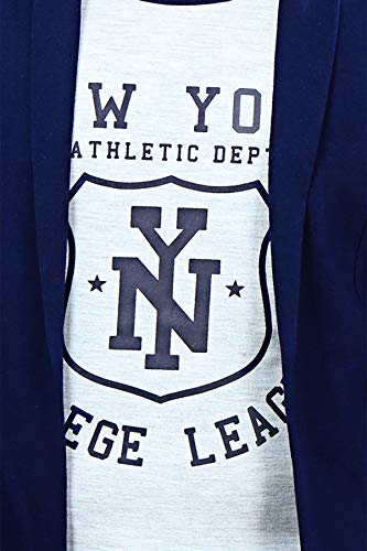 Image of Boy's Cotton White Printed T-Shirt with Blue Jacket Shrug
