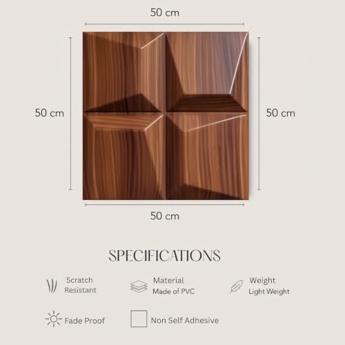 Image of Kayra Decor 3D PVC Wall Panels for Bedroom & Living Room | Cube Design | Wooden Color|19.7 x 19.7 Inch | Pack of 18 | 42.48 Sq Ft
