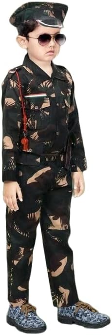 GenericCotton Blend Bornlov (Army-Dress) National Hero Indian Soldier Military Professional Fancy Dress Costume For Kids Boys Girls (6-7 Years)